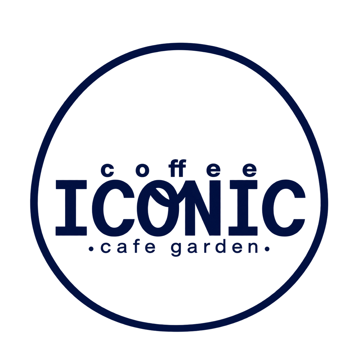 Coffee Iconic logo with subtle hand-drawn navy ink edges, on a transparent background